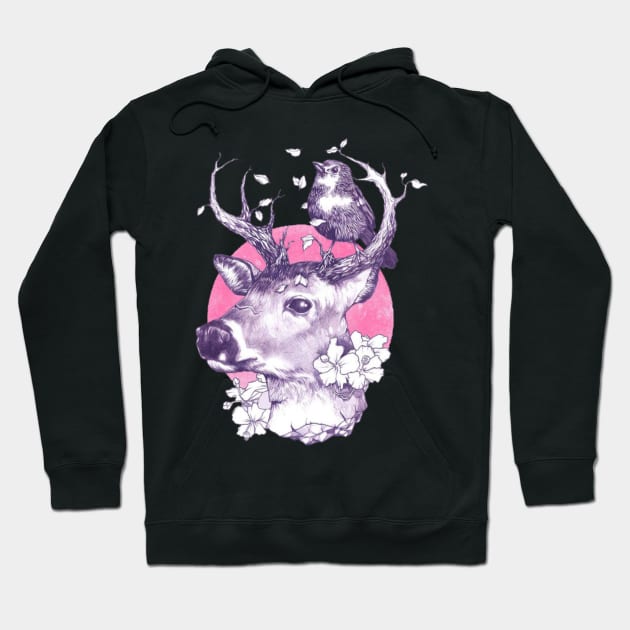 Deer With Flowers Hoodie by Honu Art Studio